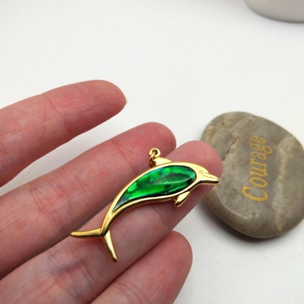 Abalone Gold toned mermaid scale dolphin sea necklace‎ pendant